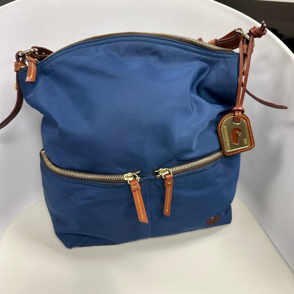 Dooney & Bourke Navy Nylon Shoulder Bag with Brown Leather Trim - Picture 8 of 9